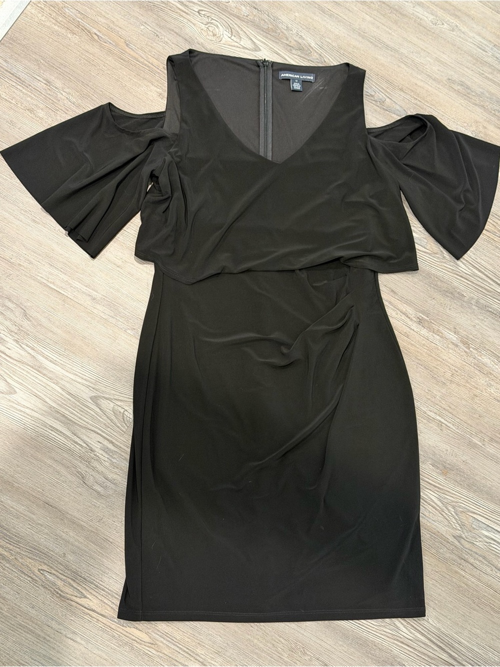 American Living Black Cold-Shoulder V-Neck Dress